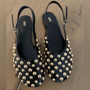 Zara Black Flats with Gold Studs ⭐️
